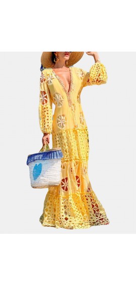 Bohemian Lace Solid Color Elegant Maxi Dress For Women