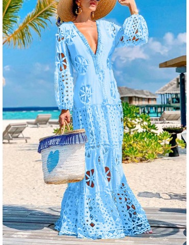 Bohemian Lace Solid Color Elegant Maxi Dress For Women