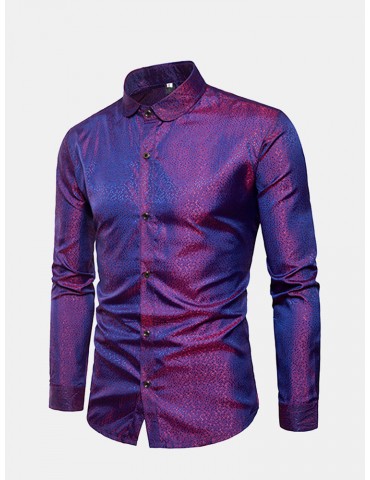 Glossy Stylish Turn Down Collar Business Casual Shirt for Men