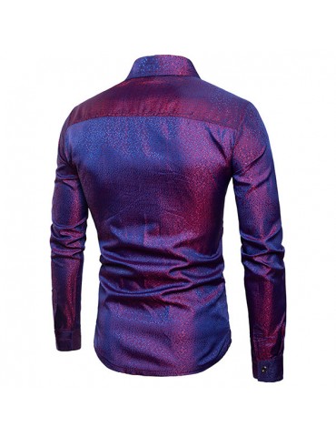 Glossy Stylish Turn Down Collar Business Casual Shirt for Men