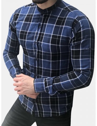 Men's Casual Plaid Turn Down Collar Slim Fit Long Sleeve Button Down Shirt