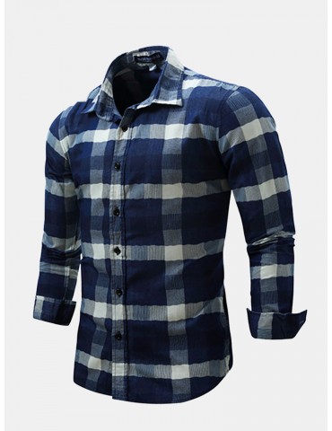 Casual Business Fashion Plaids Printing Slim Long Sleeve Dress Shirts for Men