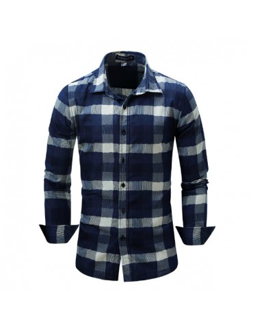 Casual Business Fashion Plaids Printing Slim Long Sleeve Dress Shirts for Men