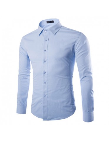 Long Sleeve Solid Color Business Casual Dress Shirt for Men