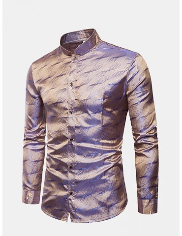 Glossy Stand Collar Stylish Business Casual Shirt for Men