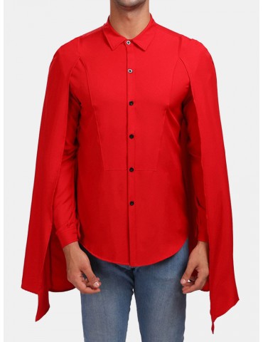 Men's Business Fake Two-Pieces Cloak Design Solid Color Court Style Shirt