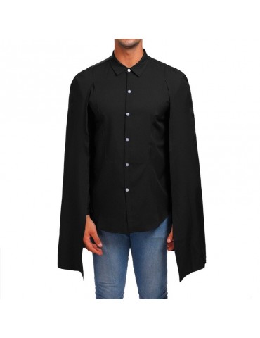 Men's Business Fake Two-Pieces Cloak Design Solid Color Court Style Shirt
