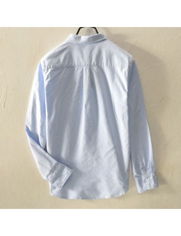100% Cotton Casual  Solid Color Turn Down Collar Long Sleeve Business Shirt