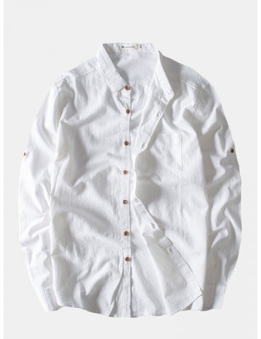 Casual Chest Pocket Cotton Loose Linen Shirts for Men
