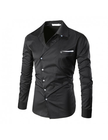 Casual Business Pocket Solid Color Band Collar Designer Shirts for Men