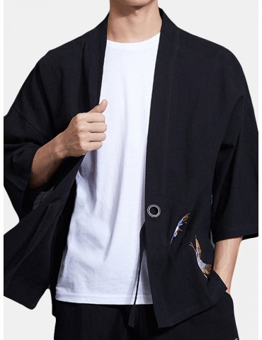 Cotton Embroidered Hanfu Three Quarter Sleeve Sunscreen Shirts for Men
