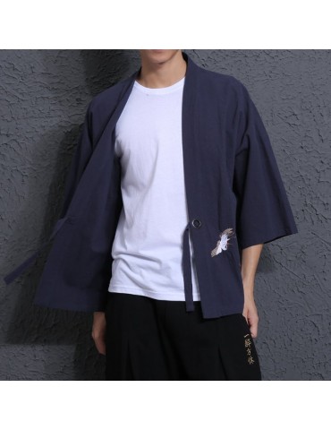 Cotton Embroidered Hanfu Three Quarter Sleeve Sunscreen Shirts for Men