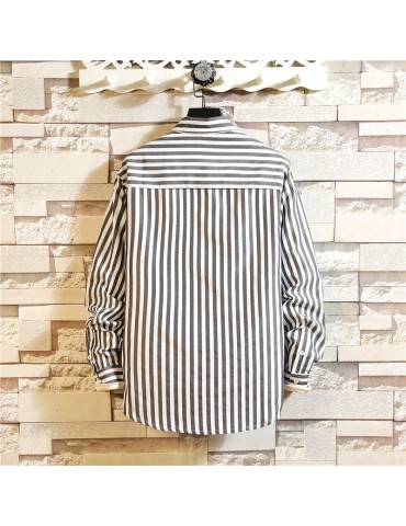 Casual Breathable Cotton Shirt Striped Loose Fit Shirt for Men