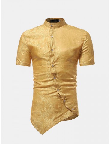Pritning Oblique Buttons Irregular Designer Shirts for Men