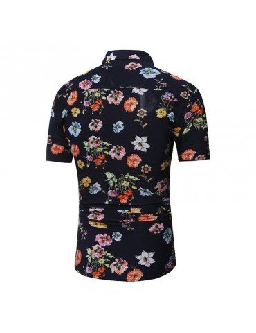 Casual Floral Printing Slim Fit Short Sleeve Dress Shirts For Men