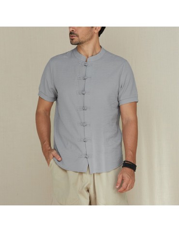 Chinese Style Single Breasted Chinese Buttons Slim Fit Retro Shirts for Men