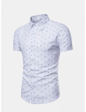 Casual Anchor Printing Slim Fit Short Sleeve Dress Shirts For Men