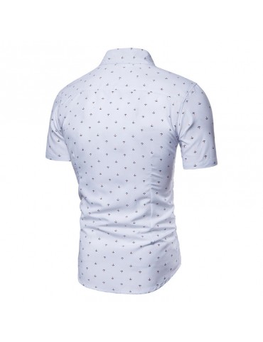 Casual Anchor Printing Slim Fit Short Sleeve Dress Shirts For Men