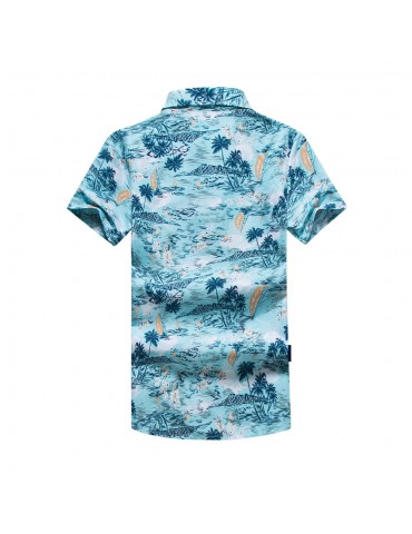 Men Casual Beach Lapel Collar Printing Short Sleeve Hawaiian Shirt