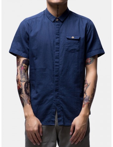 Men Casual Solid Color Short Sleeve Linen Shirts