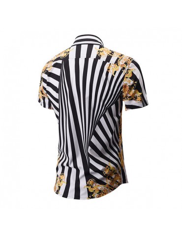 Creative Stripe 3D Printing Short Sleeve Designer Shirts for Men