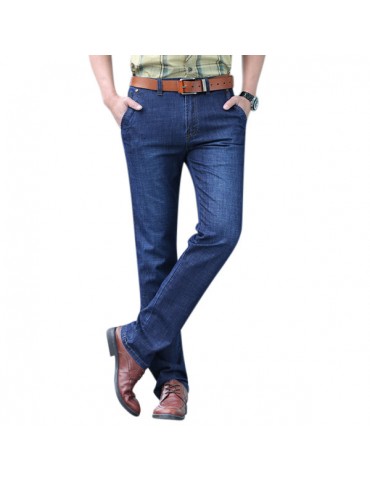 Pockets Casual Loose High Elastic Long Jeans for Men