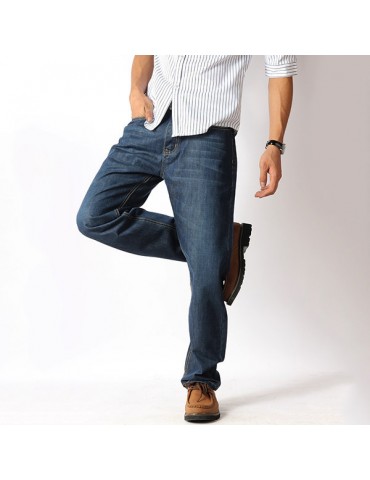Plus Size Casual Business Loose Straight Legs Jeans High-Rise Pants For Men