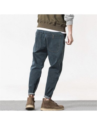Loose Solid Color Casual Harem Pants Big Pockets Jean for Men