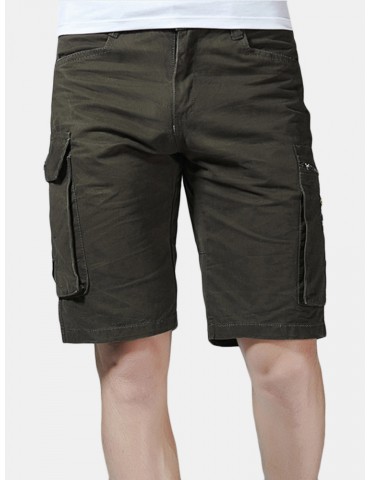 Mens Outdoor Loose Shorts Multi-pocket Solid Color Knee Length Sport Shorts