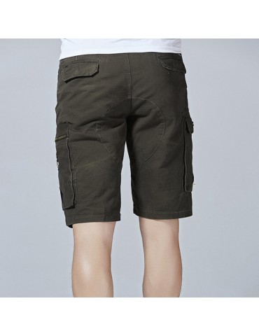 Mens Outdoor Loose Shorts Multi-pocket Solid Color Knee Length Sport Shorts