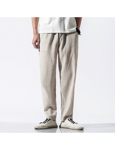 Mens Chinese Style Retro Casual Pants Cotton Linen Loose Beathable Pants