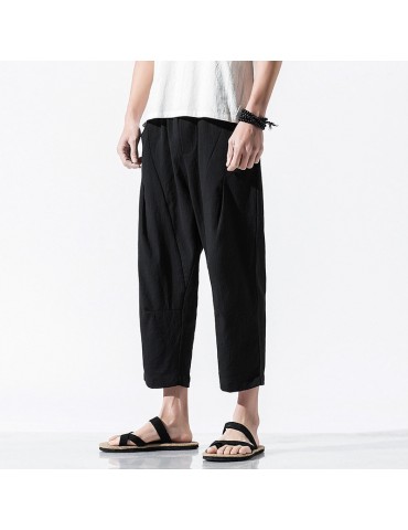Mens Chinese Style Retro Casual Pants Cotton Linen Loose Beathable Pants