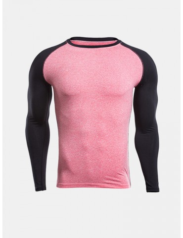 Mens Casual Contrast Color Printing Fitness Tight T-shirt Breathable Comfortable Sport T-shirt