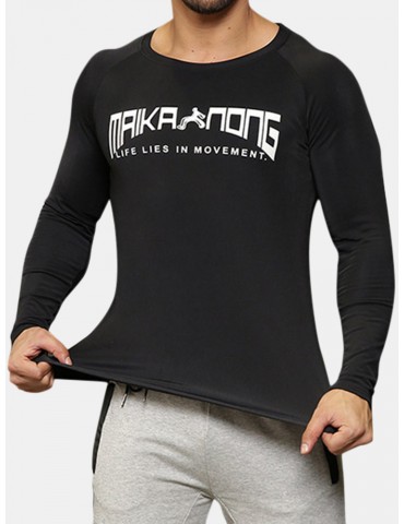 Mens Bodybuilding Quick-drying Fitness Sports Long-sleeved Skinny T-shirt