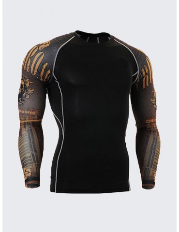 Mens Breathable Elastic Tight Fitting Bodybuilding Sport Quick-Dry Long Sleeve T-Shirt