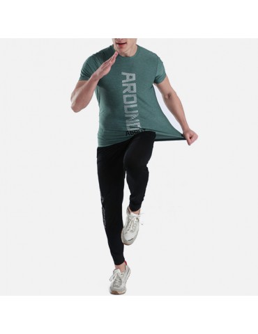 Mens Elastic Sport Training Running Breathable Quick-drying Letter Printed Casual Skinny Tops