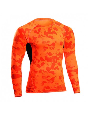Mens Camo Traning Elastic Quick-drying Breathable Sports Fitness Tights Long Sleeve T-shirt