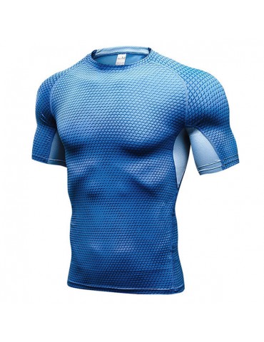 Mens PRO Quick-drying Elastic 3D Printed Short Sleeve Skinny Fit Fitness Sport T-shirts