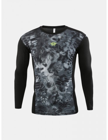 Mens Elastic Sport Training Running Breathable Quick-drying Camo Printed  Casual Skinny Tops