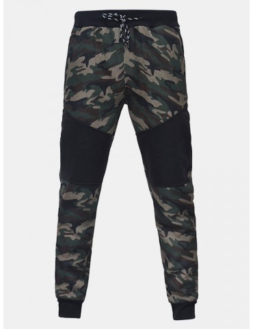 Mens Fitness Camo Printed Drawstring Elastic Waist Slim Fit Running Casual Sport Pants