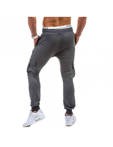 Mens Casual Solid Color Drawstring Elastic Waist Slim Fit Fitness Running Sport Pants