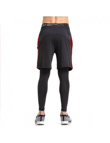 Mens PRO Quick-drying Two-piece Sport Suits Skinny Fit Fitness Training Legging Pants Casual Shorts