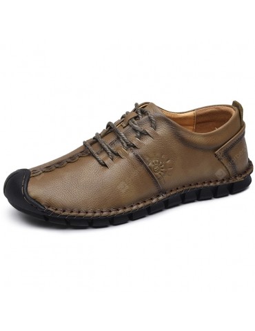 Wearable Flat Soft Men Lace-up Casual Leather Shoes