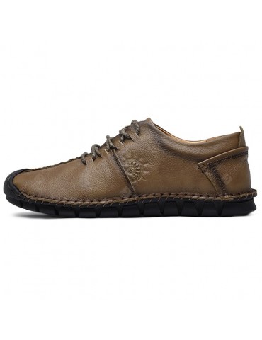 Wearable Flat Soft Men Lace-up Casual Leather Shoes