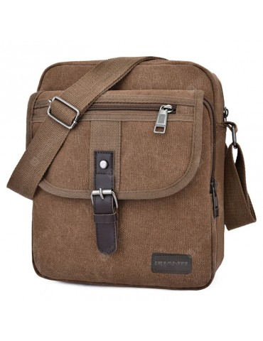 yameng1964 Men Canvas Single Shoulder Crossbody Bag Buckle + Zipper Design Solid Color Pack