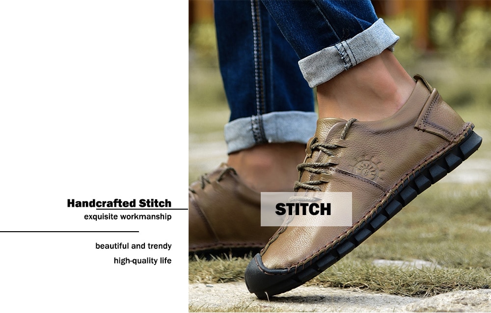 Stylish Flat Soft Men Lace-up Casual Leather Shoes- Dark Khaki 44 Stylish Flat Soft Men Lace-up Casual Leather Shoes- Dark Khaki 44