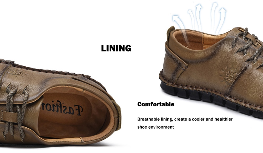 Stylish Flat Soft Men Lace-up Casual Leather Shoes- Dark Khaki 44 Stylish Flat Soft Men Lace-up Casual Leather Shoes- Dark Khaki 44