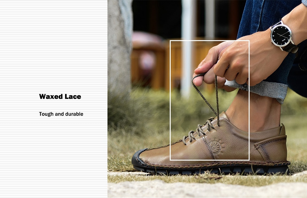 Stylish Flat Soft Men Lace-up Casual Leather Shoes- Dark Khaki 44 Stylish Flat Soft Men Lace-up Casual Leather Shoes- Dark Khaki 44