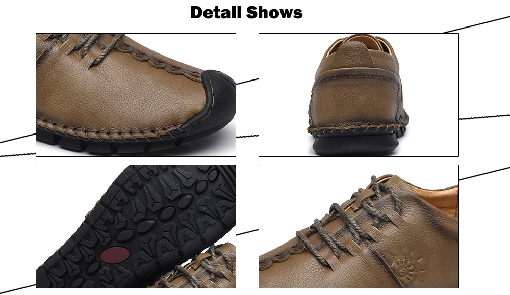 Stylish Flat Soft Men Lace-up Casual Leather Shoes- Dark Khaki 44 Stylish Flat Soft Men Lace-up Casual Leather Shoes- Dark Khaki 44