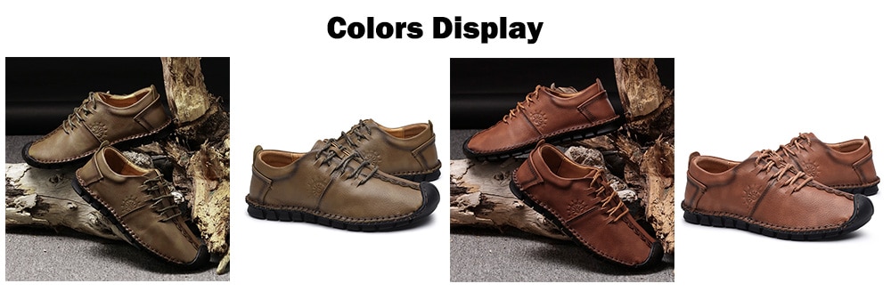 Stylish Flat Soft Men Lace-up Casual Leather Shoes- Dark Khaki 44